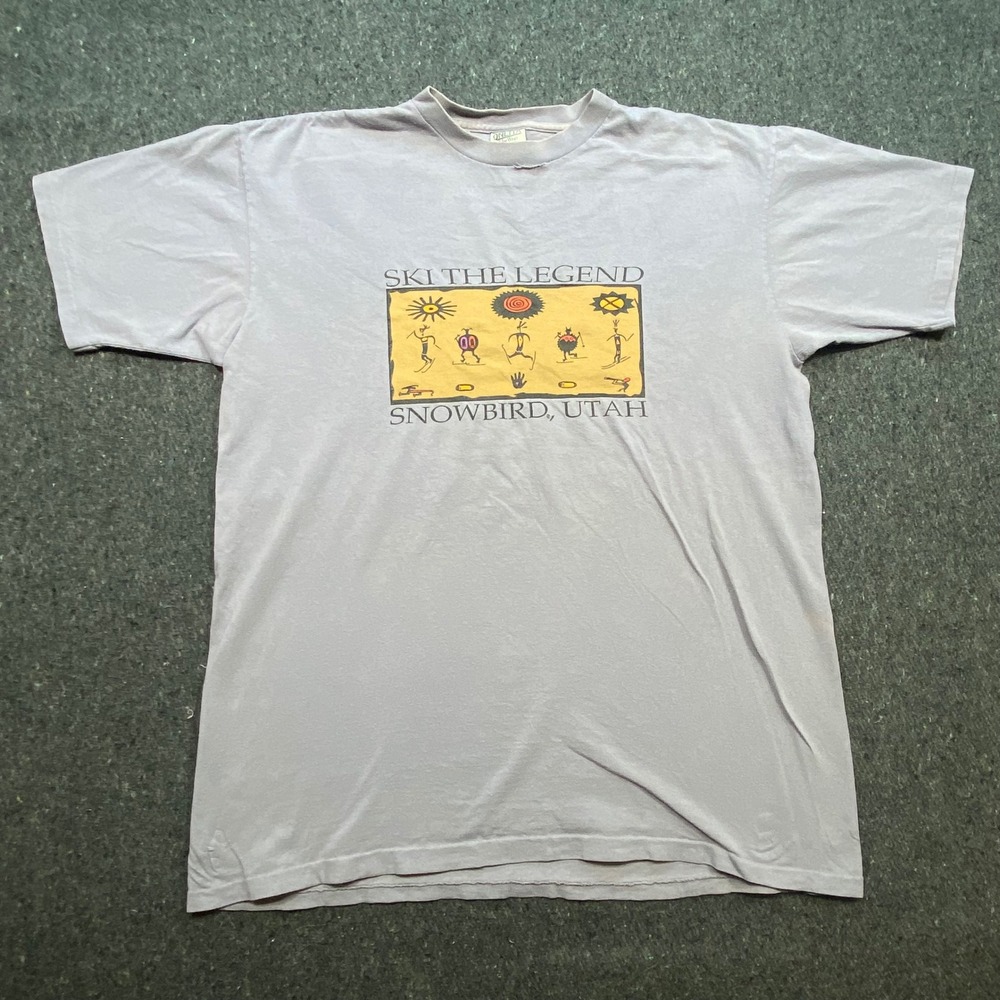 Oneita‎ Vintage 90s Mens XL Ski The Legend Snowbird Utah Graphic T-Shirt Purple